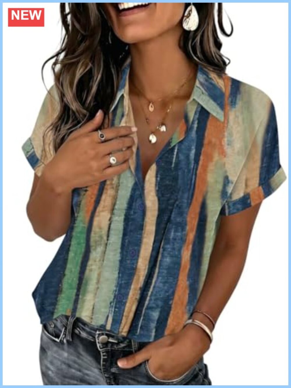 Womens Button Down Shirt Short Sleeve V Neck Casual Blouse